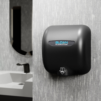 Sensor hand dryer in context, graphite finish